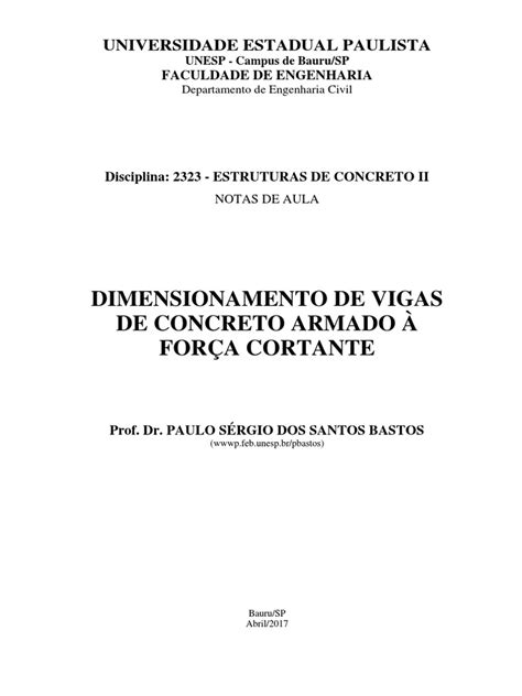 Dimensionamento De Vigas De Concreto Armado À Força Cortante Pdf