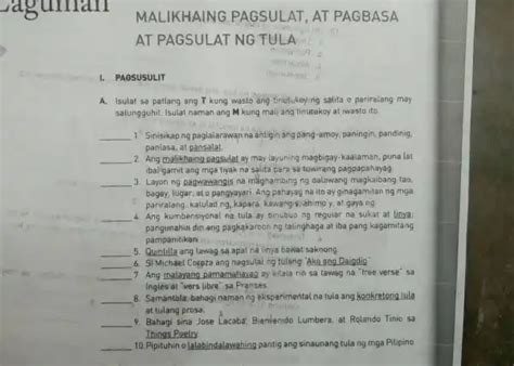 malikhaing pagsulat, at pagbasa at pagsulat ng tula nestietia. i. pagsusulit thengangoe is a ...