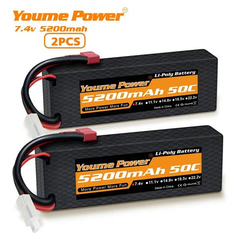 Youme batería Lipo 2S de 5200mAh batería de 7 4 V 50C 2S RC con