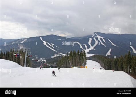 Ski Track Of Bukovel Ski Resort Carpathian Mountains Ukraine Stock