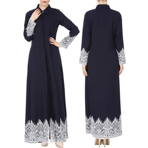 Muslim Women Lace Trimmed Front Abaya Muslim Maxi Kaftan Kimono