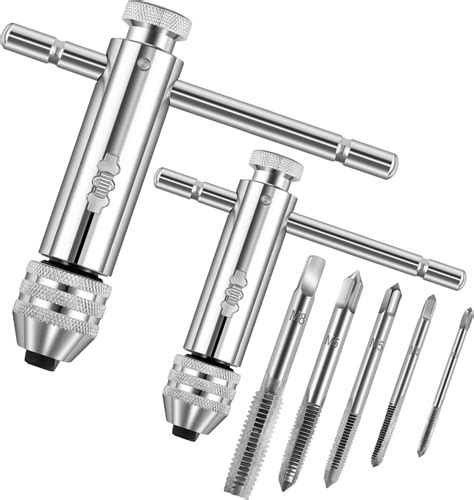 Gisafai 2 Pcs Ratchet T-Handle Tap Wrench Ratcheting T-Shaped Tap