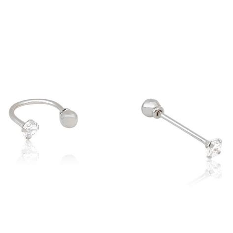 Kit 2x Piercing Tragus Reto e Ferradura Prata 925 legítima Bolinha