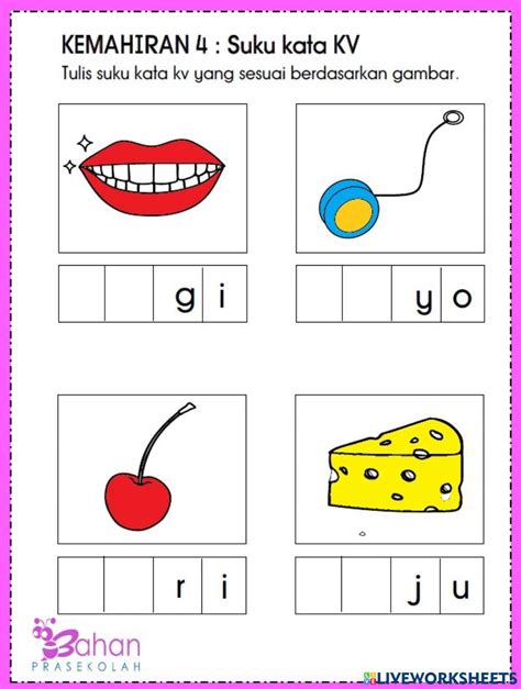 Perkataan Kvkv Exercise For Prasekolah Live Worksheets