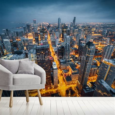 Chicago Skyline Dusk Behang Wallsauce Nl