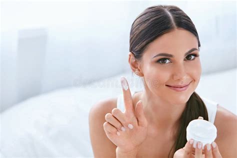 Beauty Face Skin Care Cream. Girl with Facial Cream on Finger Stock Photo - Image of girl ...