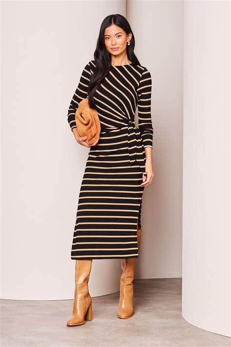 Buy Lipsy Black White Crew Neck Cosy Long Sleeve Tie Side Jersey Midi