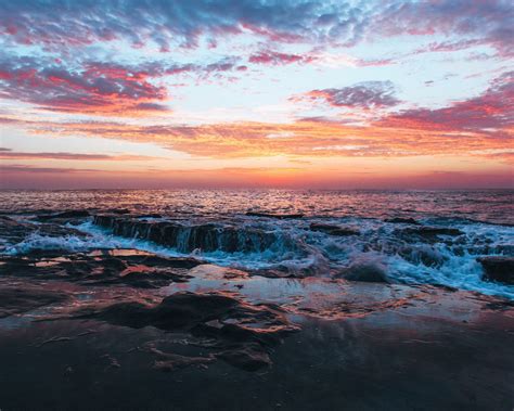 Sunset Sea Bay Night Rock Nature Shore Reflection Sky Clouds