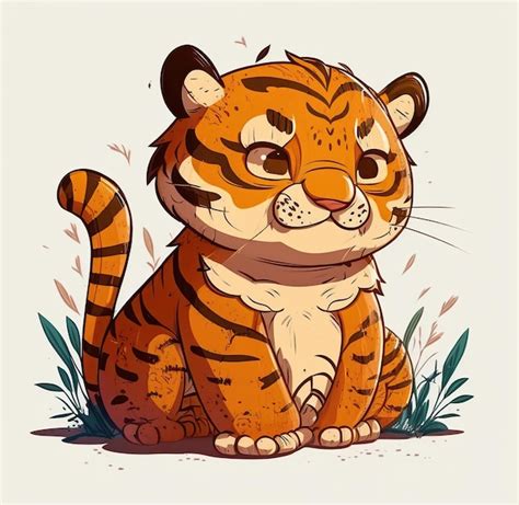 Un tigre de dibujos animados que está sentado en la hierba Foto Premium