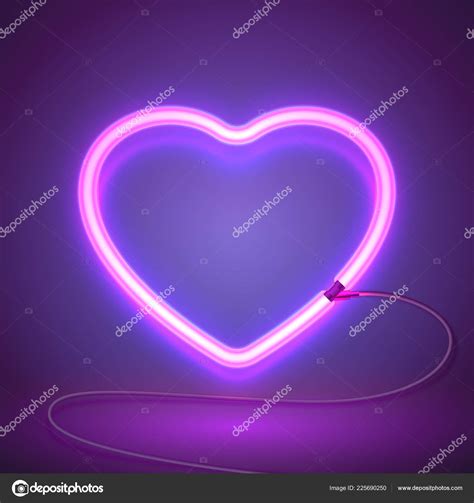 Bright Heart Neon Sign Retro Neon Heart Sign Purple Background Stock