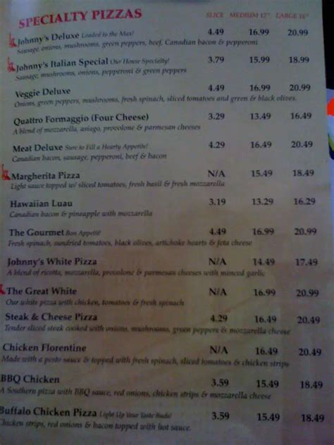 Johnny Brusco's New York Style Pizza Menu - Urbanspoon/Zomato