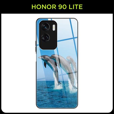 Стеклянный чехол на Honor 90 Lite / Хонор 90 Лайт с принтом "Дельфины в ...