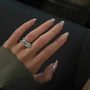 Silver Liner Chrom Nails Custom Press On Nails Hand Made Press On