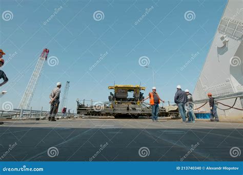 The Construction of the Crimean Bridge. Asphalt Paving Editorial Image ...