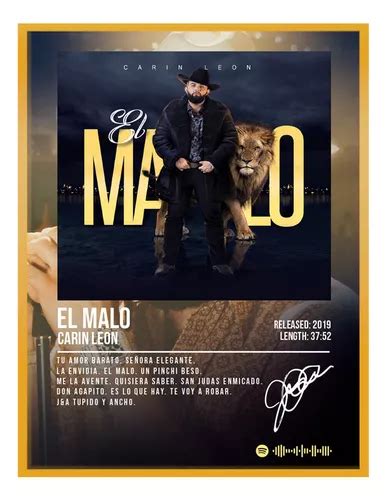 Cuadro Carin Leon El Malo Album Music Firma C Marco 60x50 Meses Sin