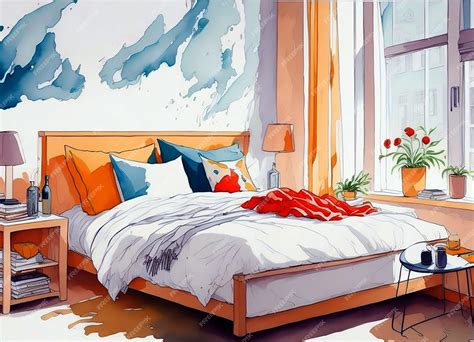 Premium Photo | Bedroom watercolor drawing on a white background