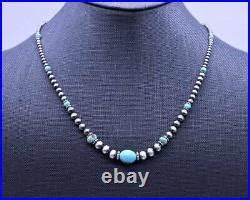 Graduated Blue Kingman Turquoise Sterling Silver Navajo Pearl Beaded