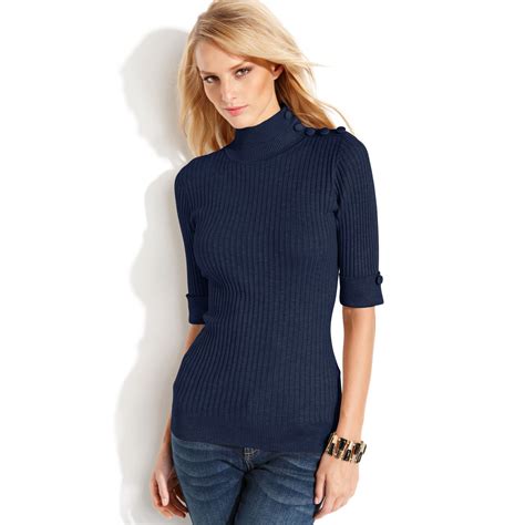 Inc International Concepts Buttoned Ribbed Knit Turtleneck Sweater In