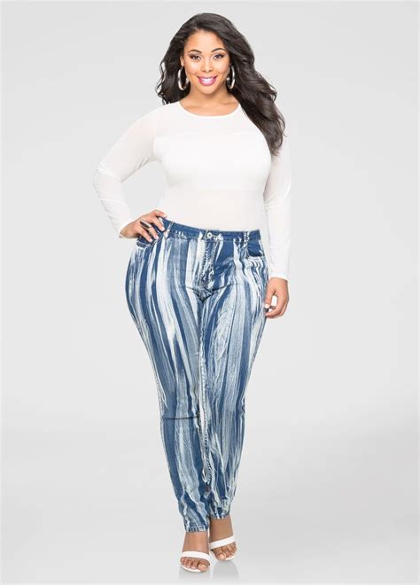 Stripe Wash Denim Skinny Jean Plus Size Denim Jeans Ashley Stewart