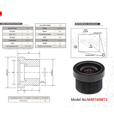 Arducam 1/4" M12 Mount 1.6mm Focal Length Camera Lens M40160M12 - Arducam