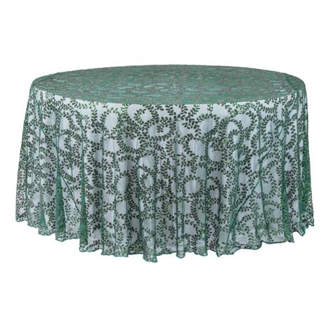 Sequin Vine Tablecloth Overlay 120 Round Emerald Green Cv Linens