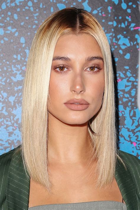 Hailey Baldwin Straight Light Brown Platinum Blonde Blunt Cut Bob