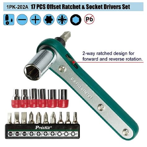 ProsKit 1PK 202A 17 In 1 Offset Ratchet And Socket Driver Set Torx Hex