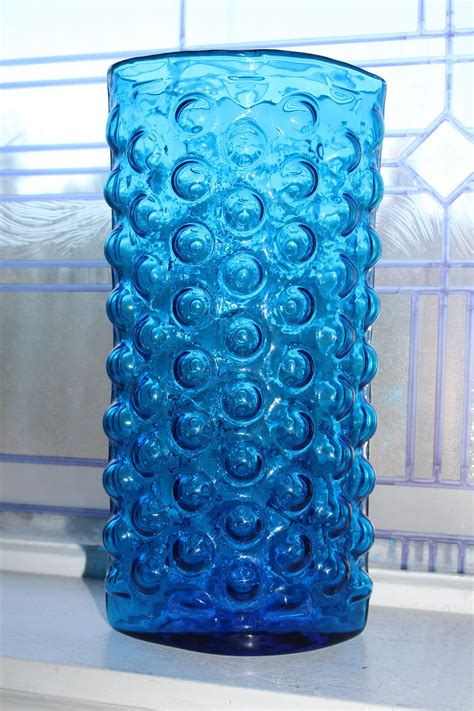 Large Vintage Mid Century Blenko Glass Blue Bubble Vase Wayne Husted