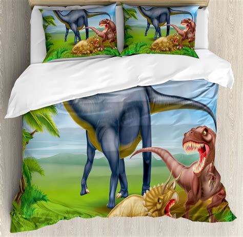 Dinosaur Duvet Cover Set King Size Different Types Of Dinosaurs Natural Jungle Environment T