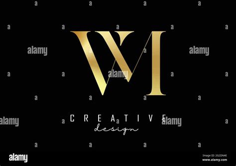 Golden Vm V M Letter Design Logo Logotype Concept With Serif Font And