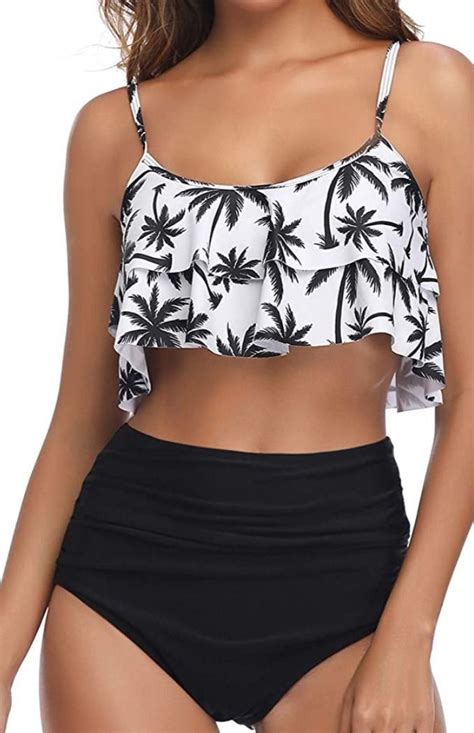 Tempt Me Women Two Piece Swimsuits Ruffle High Waisted Bikini Ruched Bathing Suit With Bottom