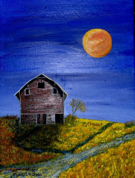 Painting Harvest Moon Original Oil Painting Moon by MariluBryanArt