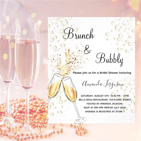 Brunch Bubbly Bridal Shower Gold Budget Invitation Flyer Zazzle