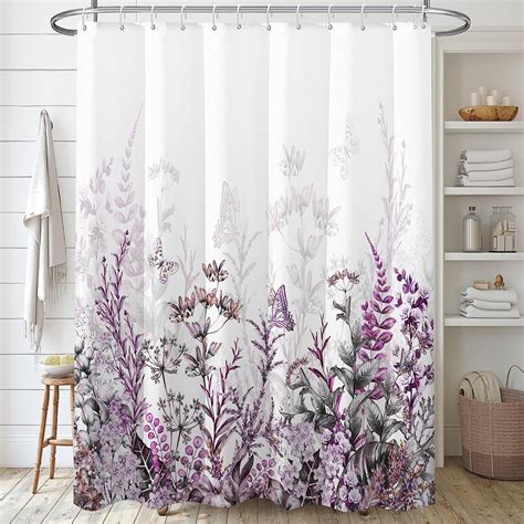 Purple Herbs And Wild Flowers Shower Curtain Sets Botanical Leaves