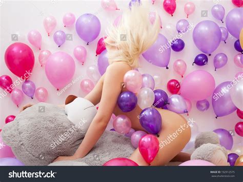 Nude Blonde Posing Balloons Teddy Bear Stock Photo Shutterstock