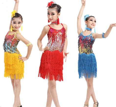 Kinder Latin Dance Kost M M Dchen Pailletten Quasten Latin Dance Kleid