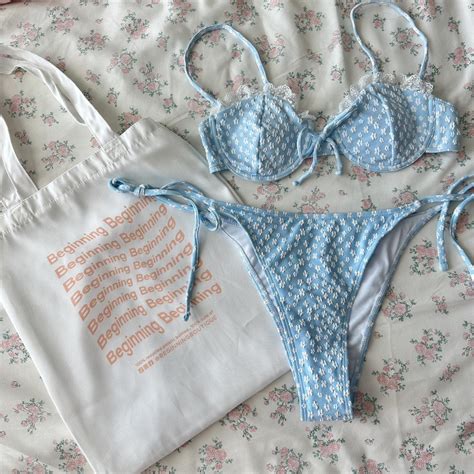 Blue Floral Bikini Set A Beginning Boutique Tote Depop