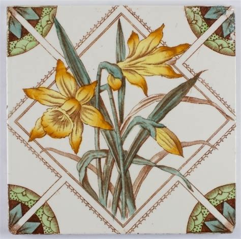 Antique Victorian Daffodil Aesthetic Movement Ceramic Tile