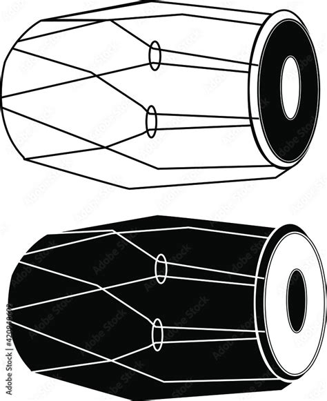 Artistic Hand Drawn Traditional Drum Outline Designe Vector Black