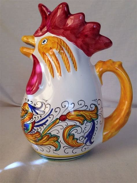 Vintage Deruta Hand Painted Chicken Rooster Pitcher Italy Hand