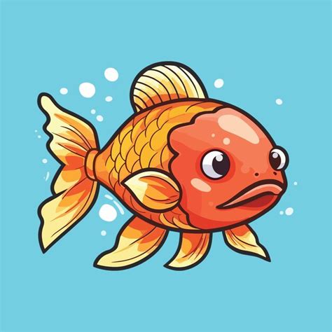 Premium Vector Cute Cartoon Goldfish Swimming In The Sea Vector