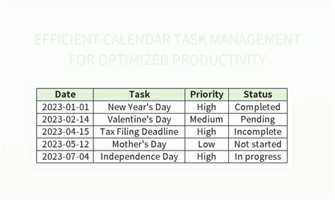 Free Calendar Task Templates For Google Sheets And Microsoft Excel ...