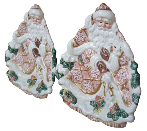 Fitz Floyd Snowy Woods Christmas Santa Bunny Cookie Serving Plates