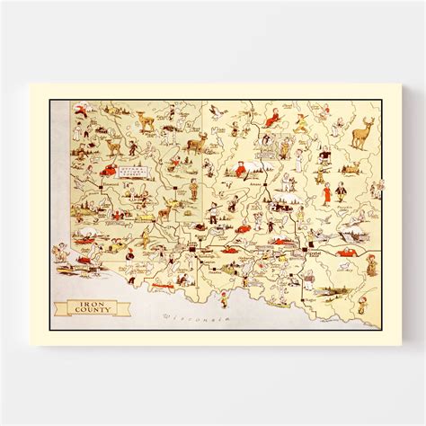 Vintage Map of Iron County, Michigan 1936 by Ted's Vintage Art