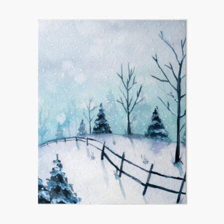 Winter Landscape Christmas Watercolor Art Board Print By GinaaArts