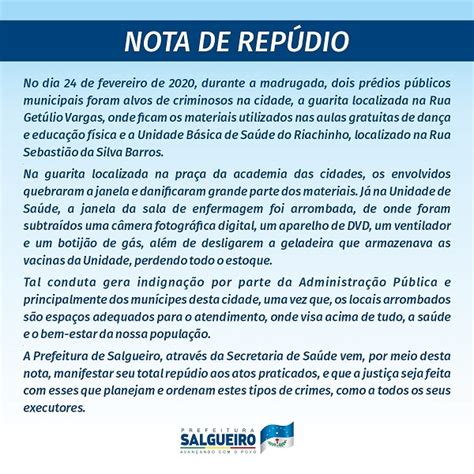 Prefeitura De Salgueiro Divulga Nota De Rep Dio Sobre Atos De