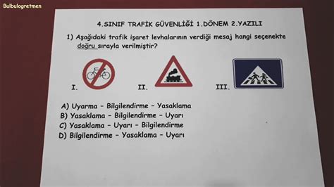 4 sınıf trafik güvenliği 1 dönem 2 yazılı Bulbulogretmen 4sınıf