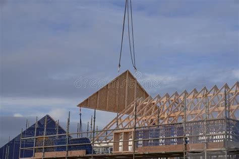 Modern Pitched Roof Construction Stock Photo - Image of developments ...