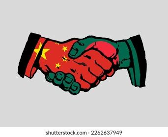 Handshake Between China Bangladesh Depicting Good Stock Illustration