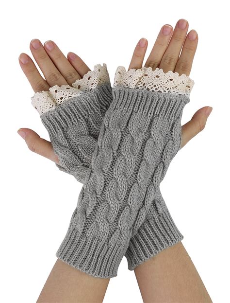 Allegra K Women S Lace Arm Warmer Thumbhole Stretchy Knit Fingerless